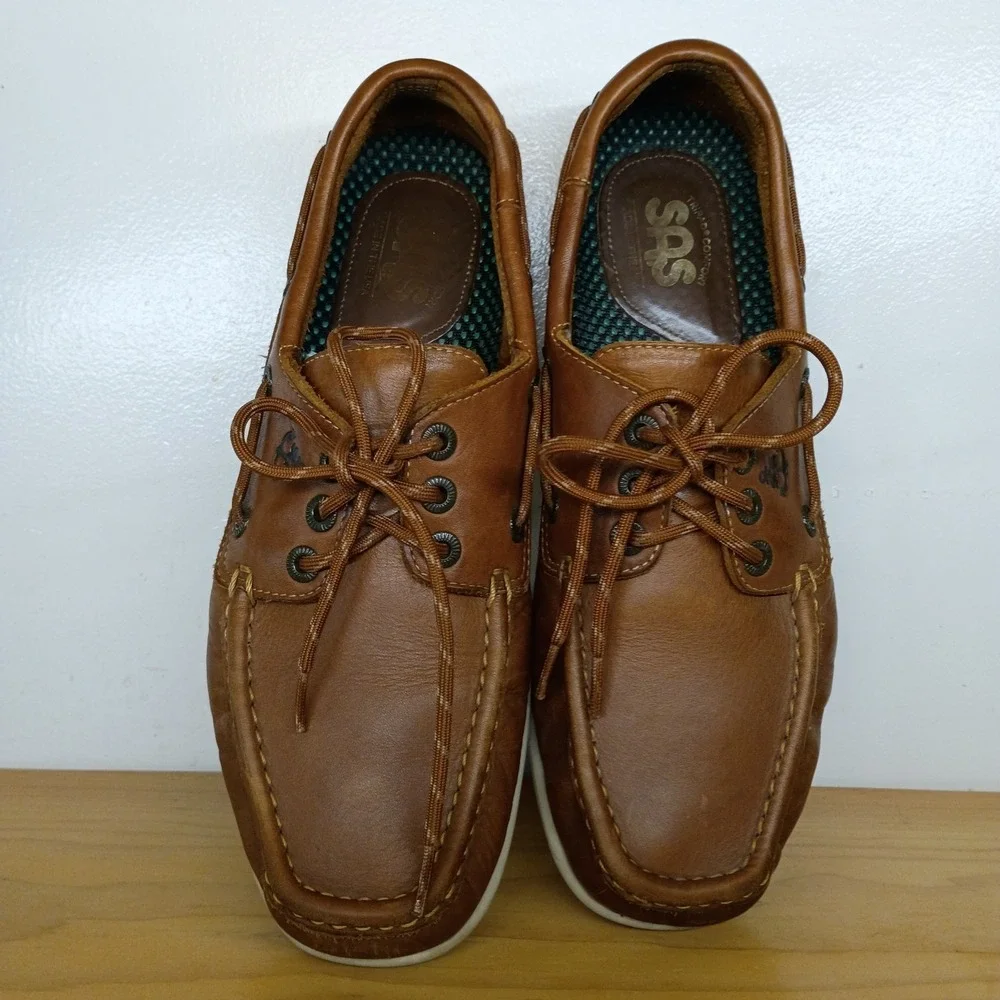 SAS Boat Shoe Decksider Lace Up Brown Leather 10 M Tripad Comfort Moccasin USA